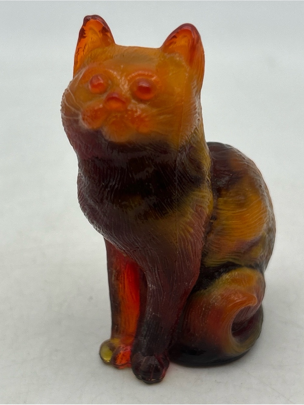 3” Vtg RARE Mosser Glass Sitting Cat harvest Slag Figurine Glows UV Multicolored